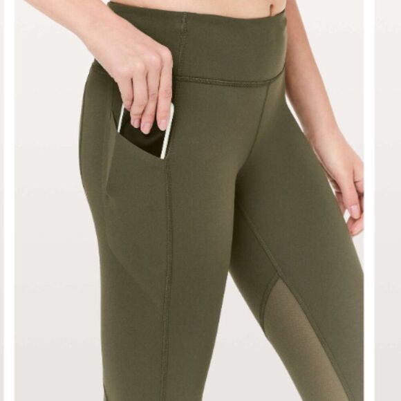 Lululemon Pace Rival Crop Full On Luxtreme Mesh 22" Leggings Size 2 Dark Olive - Picture 13 of 13